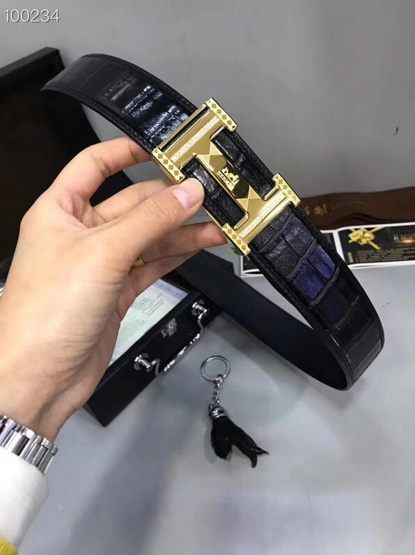 HERMES皮帶 A級進口鱷魚肚皮 全手工包邊 高品質 愛馬仕男腰帶  hgh1934